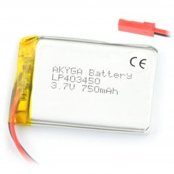 Akyga Li-Pol baterie 750mAh 1S 3,7V - konektor JST-BEC + zásuvka - 50x34x4mm