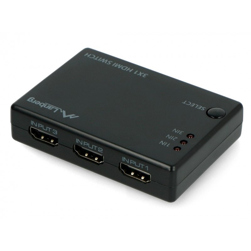 Přepínač videa - 3 porty HDMI - s dálkovým ovládáním a IR přijímačem - port microUSB - Lanberg SWV-HDMI-0003