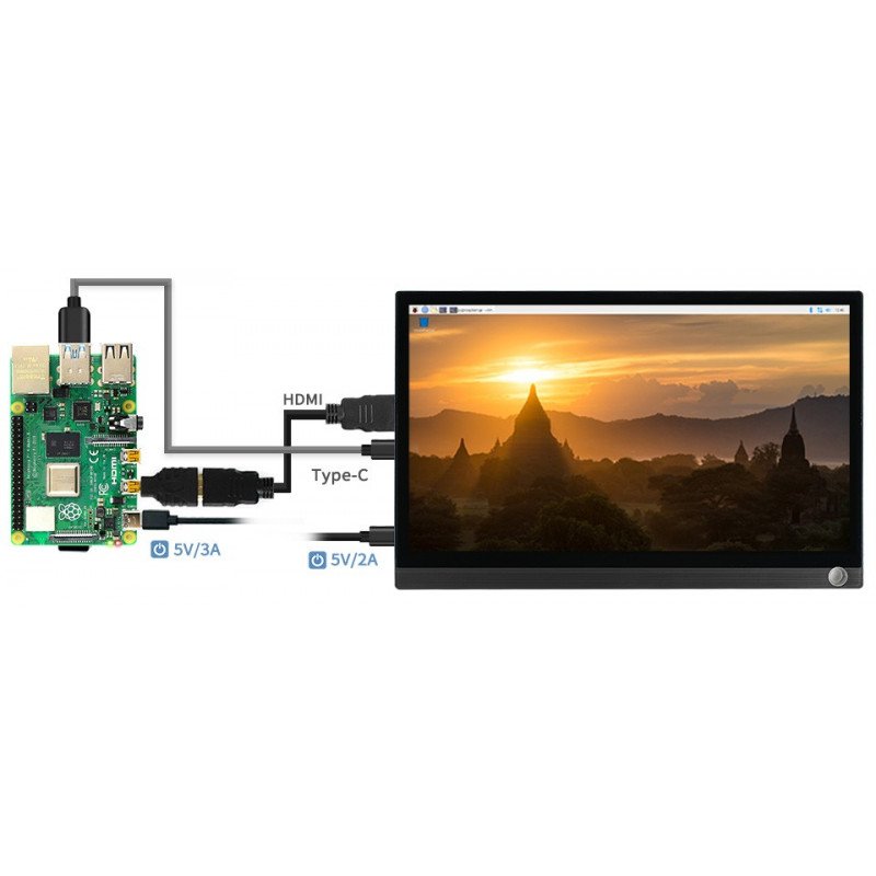 IPS 12,5 '' LCD kapacitní dotyková obrazovka 1920x1080px HDMI + USB C pro pouzdro Raspberry Pi 4B / 3B + / 3B / Zero + -