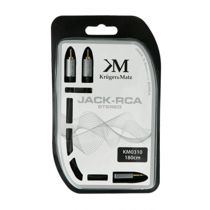 Kruger & Matz Jack 3,5 mm - 2x RCA černý - kabel 1,8 m