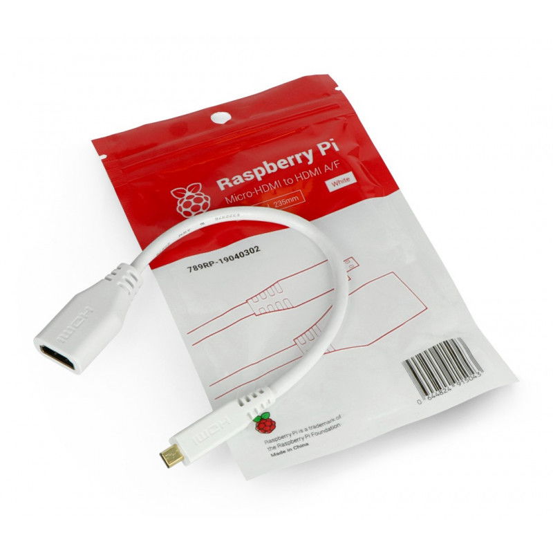 MicroHDMI - originální adaptér HDMI pro Raspberry Pi 4B - 235 mm - bílý