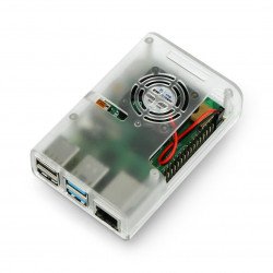 Pouzdro JustPi pro Raspberry Pi 4B s ventilátorem - průhledné