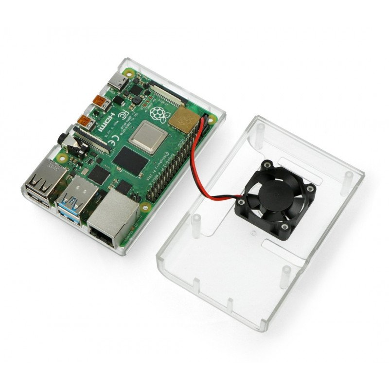 Pouzdro pro Raspberry Pi 4B s ventilátorem - průhledné