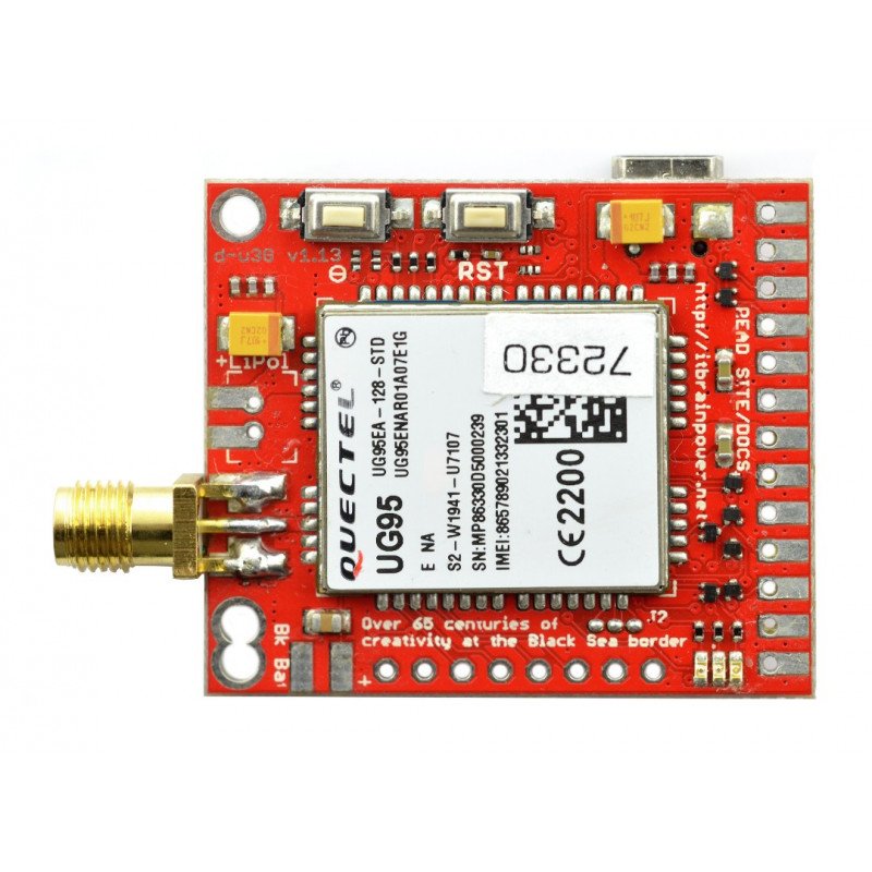 GSM 3G SIM modul - d-u3G μ-shield v.1.13 - pro Arduino a Raspberry Pi - SMA konektor