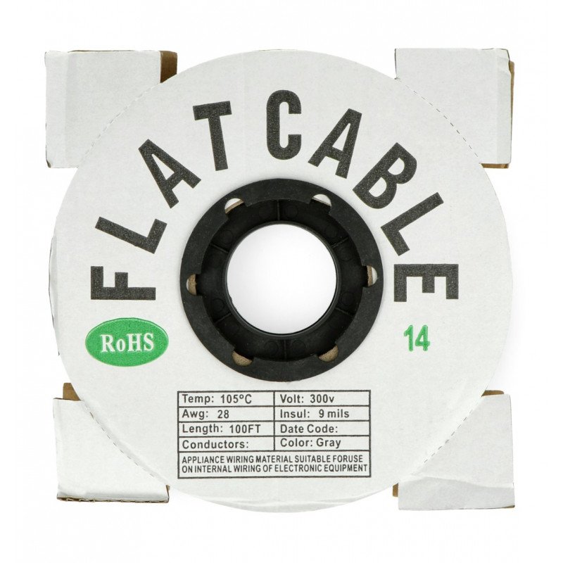 Plochý kabel, 14 šedých jader IDC, rozteč 1,27 mm - role 30,5 m