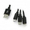 Kabel Maxlife Nylon 3v1 USB typu A - microUSB + blesk + USB typu C - černý - 1m - zdjęcie 1