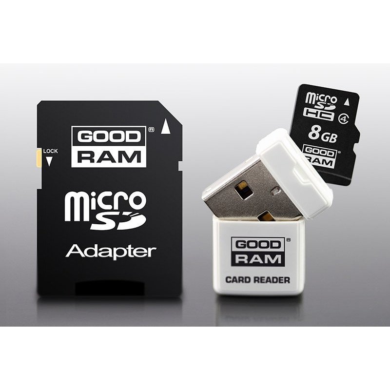 Goodram 3v1 - 8GB paměťová karta microSD třídy 4 + adaptér +