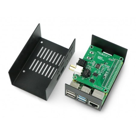 Pouzdro pro HiFiBerry Digi + a Raspberry Pi 4B - kovové - černé Pouzdro pro HiFiBerry Digi + a Raspberry Pi 4B - kovové - černé