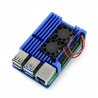 Pouzdro JustPi pro Raspberry Pi 4B - hliníkové se dvěma ventilátory - modré - zdjęcie 1