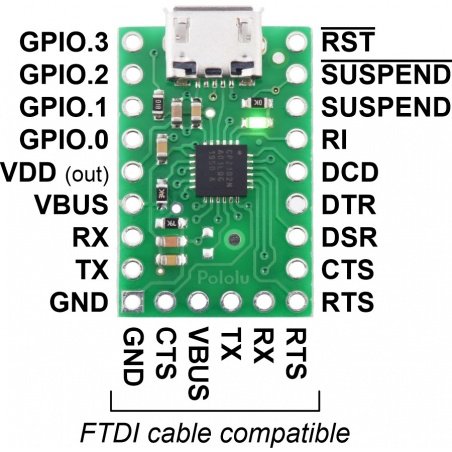 Převodník USB-UART CP2102N - s konektorem microUSB - Pololu 1317 Převodník USB-UART CP2102N - s konektorem microUSB - Pololu 1317