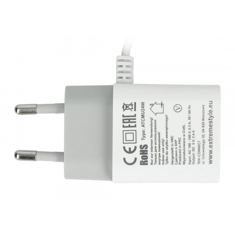 Napájecí zdroj EXtreme Ampere ATCMU24W microUSB + USB 2,4 A - bílý