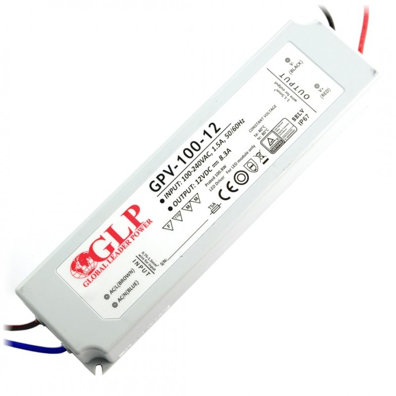 Napájecí zdroj pro vodotěsné LED pásky a pásky GPV-100-12 - 12V