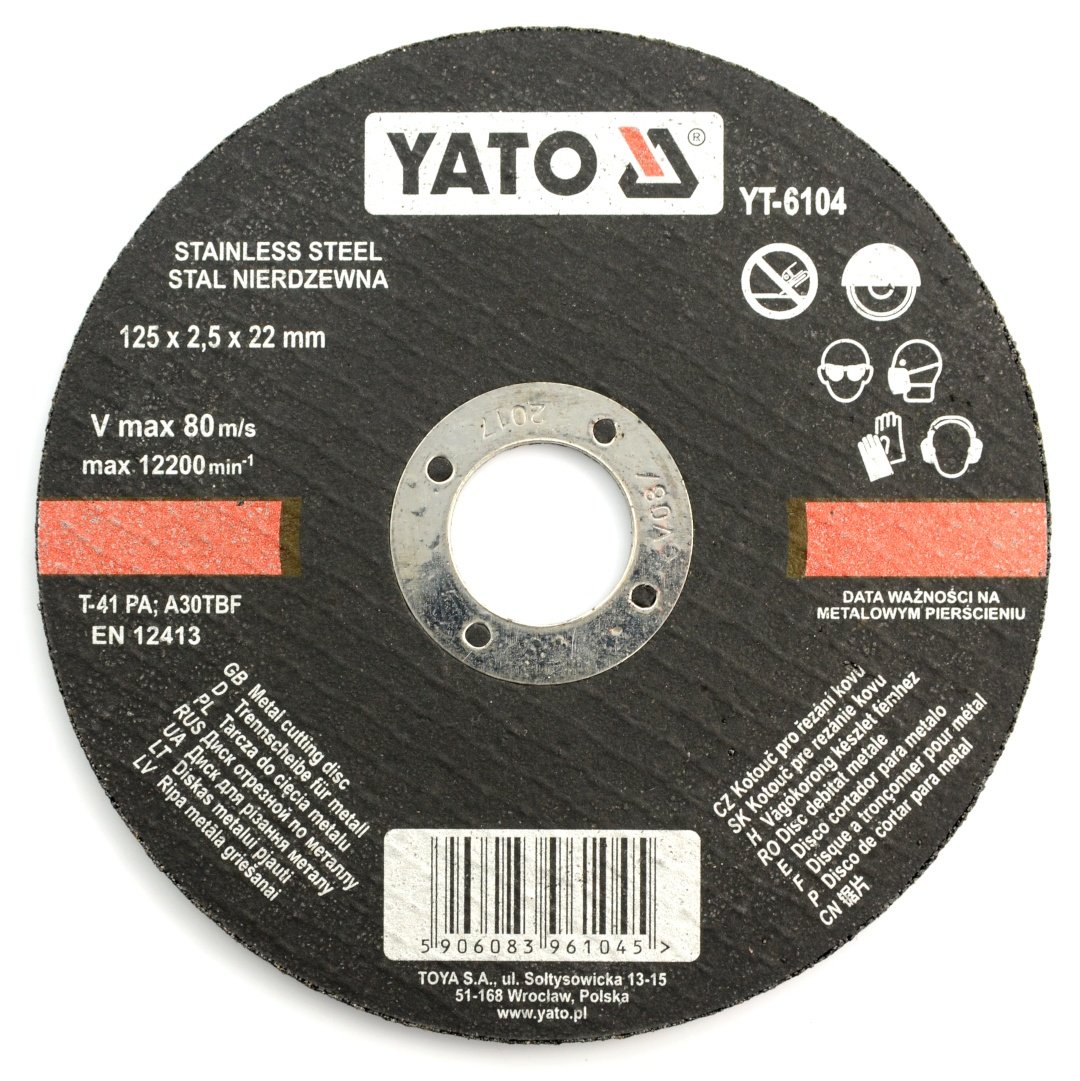 Tarcza do cięcia stali nierdzewnej Yato YT-6104 - 125x2,5mm -