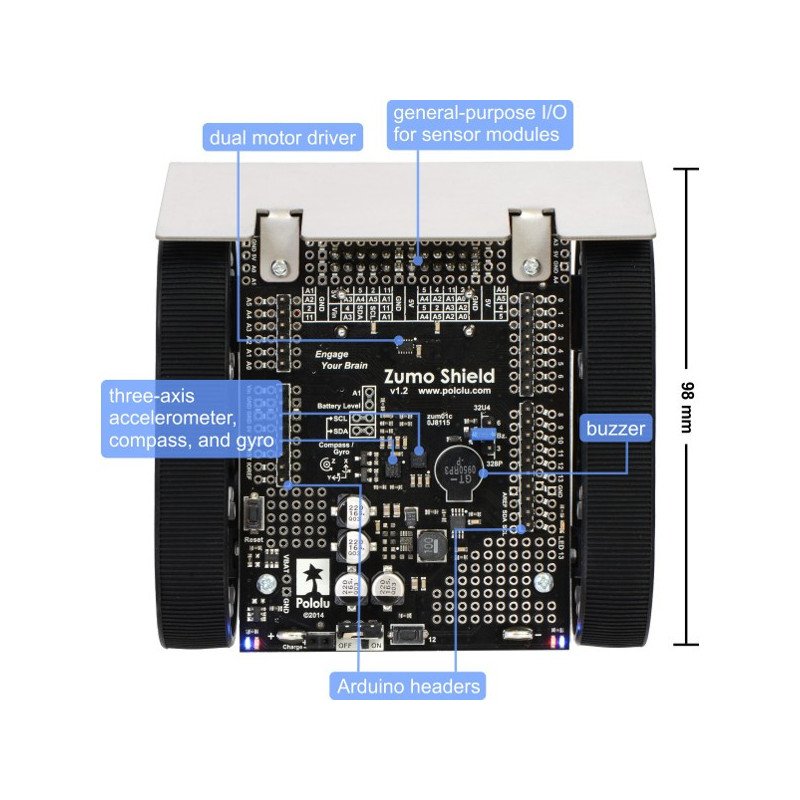 Zumo - robot minisumo pro Arduino v1.2 - sestaven - Pololu 2510