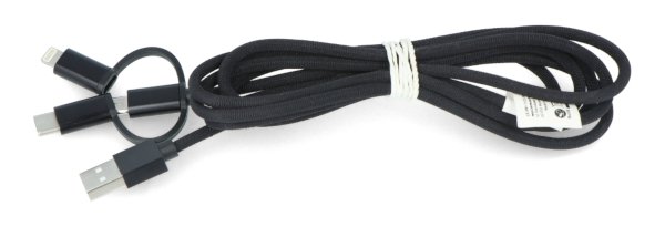 Kabel Lanberg 3v1 USB typu A - microUSB + blesk + USB typu C 2.0 černý, opletení materiálu - 1,8 m