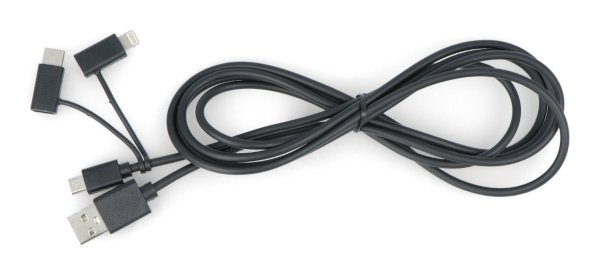 Lanberg 3v1 USB kabel typ A- microUSB + Lightning + USB typ C 2.0 černý PVC - 1,8m