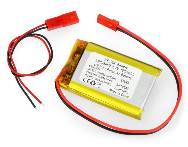 Akyga 1 500mAh 1S 3,7 V Li-Pol baterie - konektor JST-BEC + zásuvka - 50x34x8mm