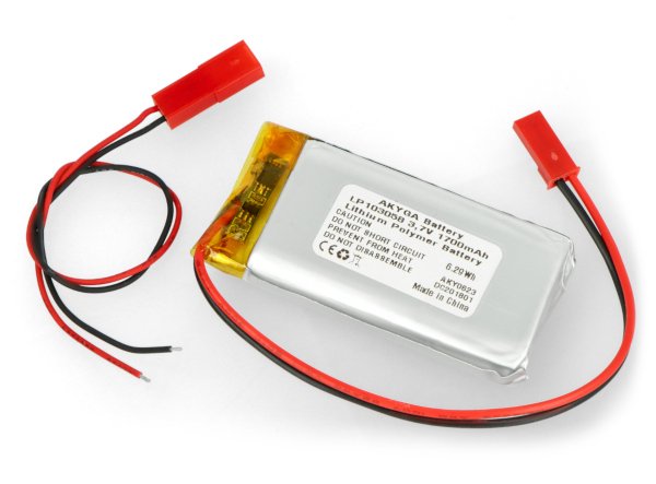 Akyga 1700mAh 1S 3,7 V Li-Pol baterie - konektor JST-BEC + zásuvka