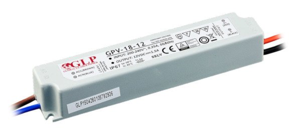 Napájecí zdroj pro vodotěsné LED pásky a pásky GLP GPV-18-12 - 12V / 1,5A / 18W