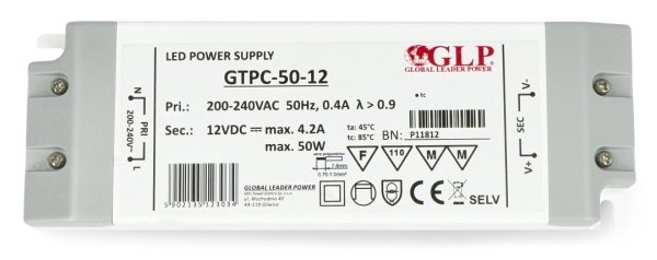 Napájecí zdroj pro LED osvětlení GLP GTPC-50-12 12V / 4,2A / 50W