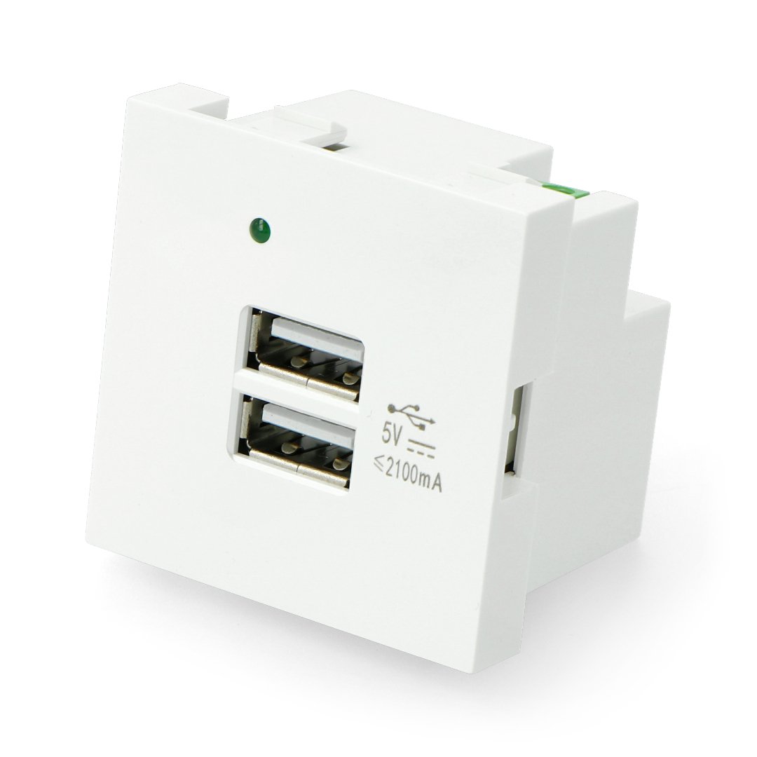 Zapuštěná zásuvka 250V nabíječka 2x USB 45x45mm 2,1A - bílá