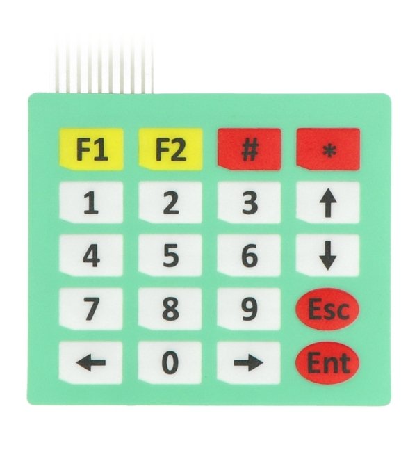 Membránová klávesnice v uspořádání 4x5.