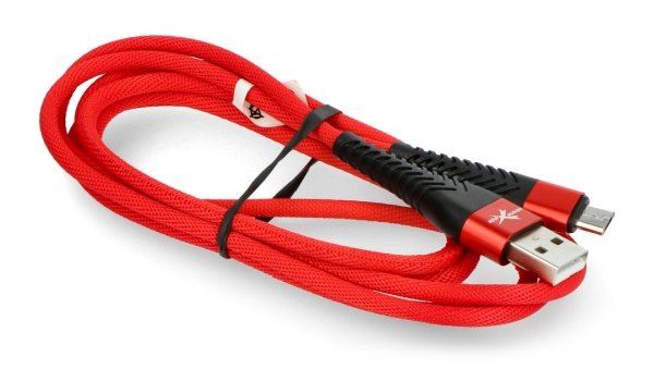 Kabel microUSB B - A eXtreme Spider v červené barvě.