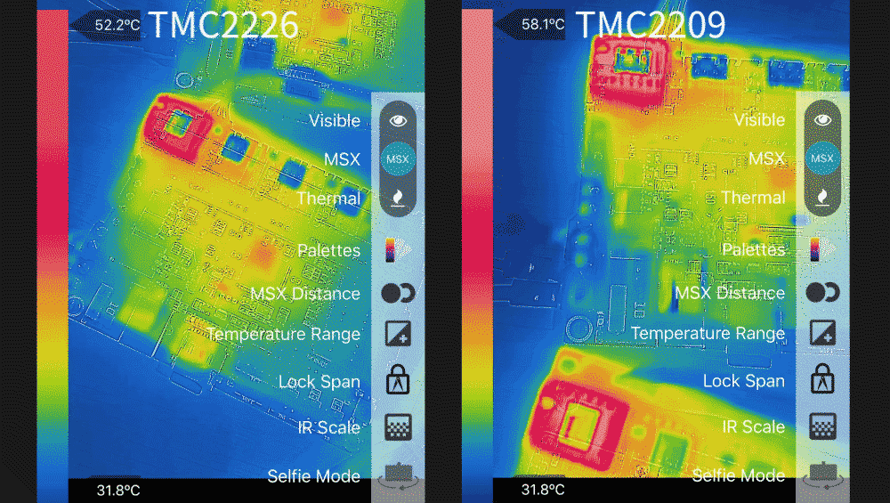 Porovnání provozních teplot regulátorů TMC2226 a TMC2209