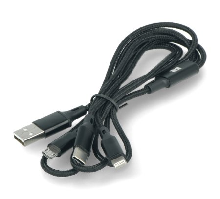 Kabel USB typu A Rebel 3v1, microUSB, USB typu C, blesk - černý, látkový oplet - 1m