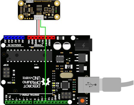 Příkladné schéma připojení senzoru pomocí desky DFRobot, ekvivalent Arduina.