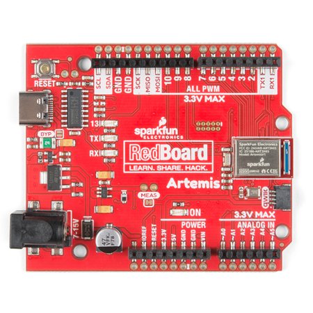 SparkFun RedBoard Artemis - deska s mikrokontrolérem.