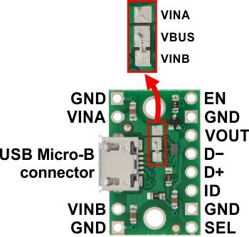 Vývody napájecího konektoru microUSB s multiplexorem FPF1320