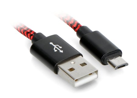MicroUSB kabel B - A 2.0 - ART - černý a červený - 2m