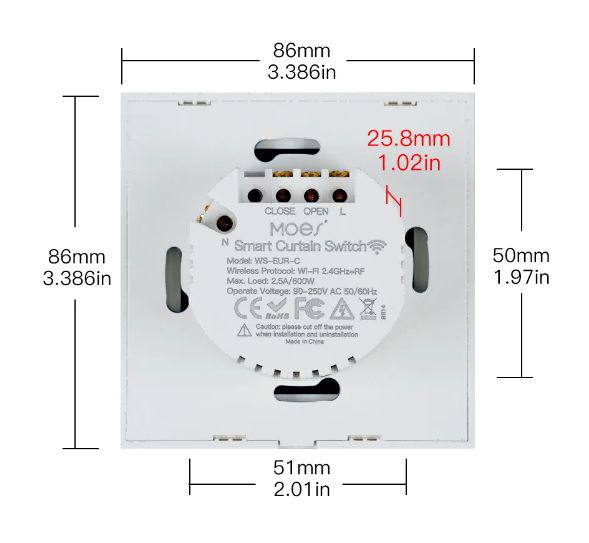 Tuya - inteligentní dotykový nástěnný vypínač pro ovládání rolet - WiFi / Bluetooth - Moes WS-EUR-C