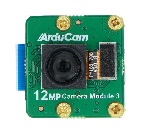 Kamera Arducam 12 MPx IMX708 USB UVC Camera Module 3 leží na bílém pozadí.