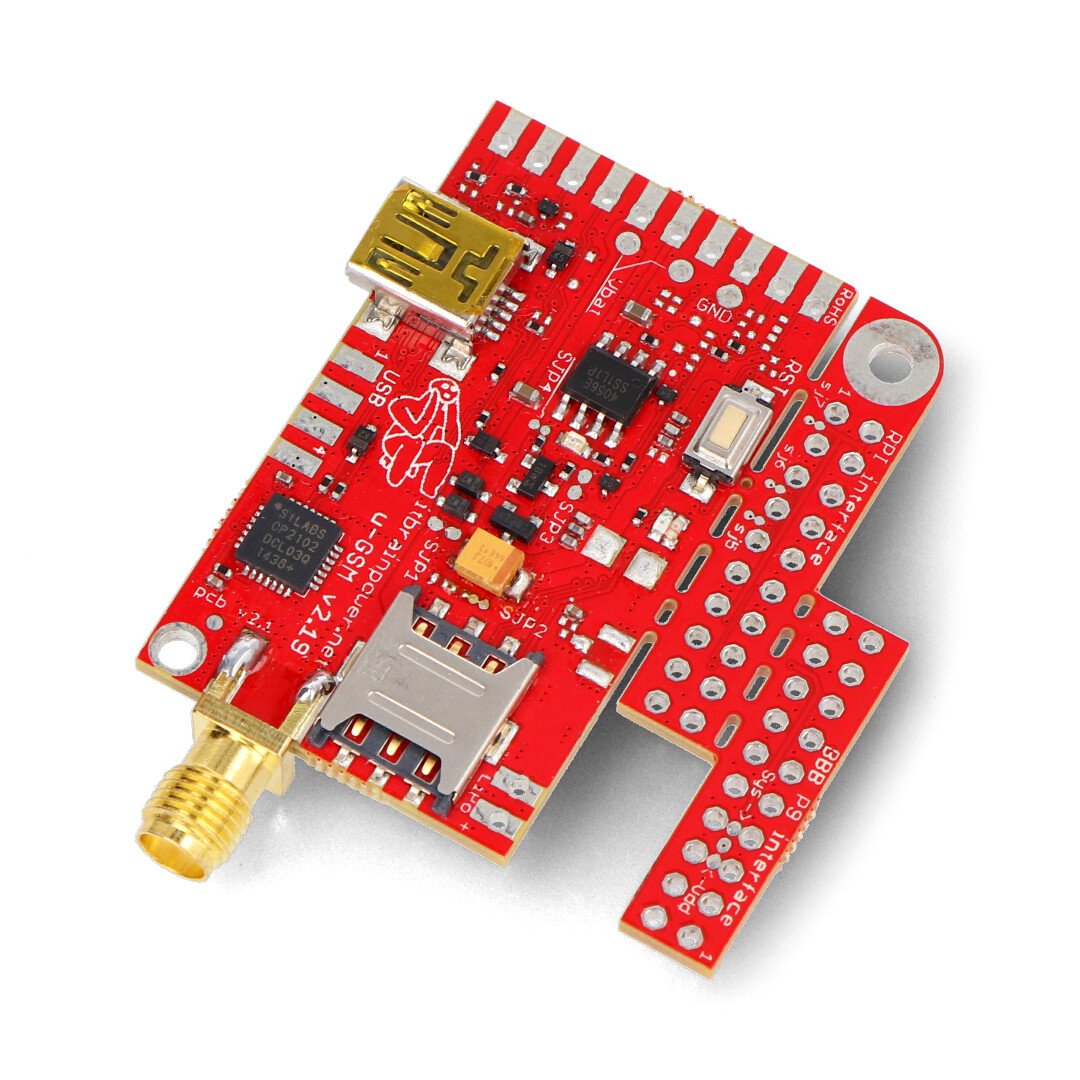 2G / GSM modul - u-GSM shield v2.19 M95FA - pro Arduino a Raspberry Pi - SMA konektor