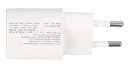 USB A USB C napájení - 5 V - 20 V / 1,5 A - 3 A - bílá - eXtreme TC30CUGAN