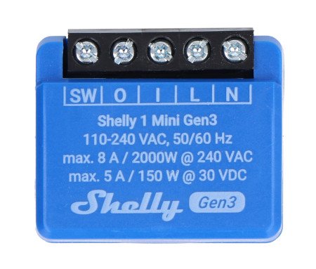 Shelly Plus 1 Mini Gen3 - 240 V / 8 A WiFi / Bluetooth relé - Android / iOS aplikace