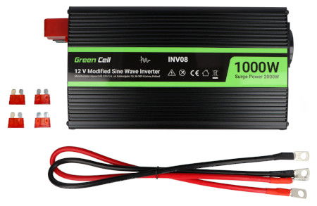 Green Cell DC/AC step-up měnič 12 V DC / 230 V AC 1000 W / 2000 W - s modifikovanou sinusovkou - automobilový