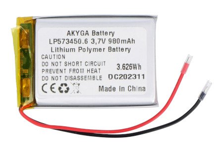 Li-Pol Akyga 980 mAh 1S 3,7 V baterie - 80 mm kabely - 50 x 34 x 5,7 mm