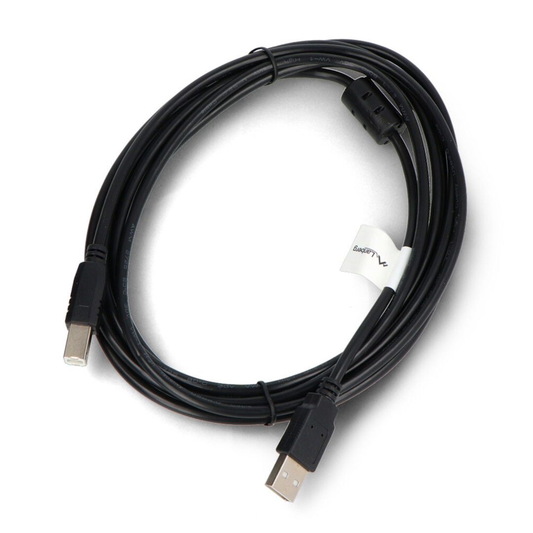 Lanberg USB A - USB B 2.0 kabel - s feritovým filtrem - černý - 3 m