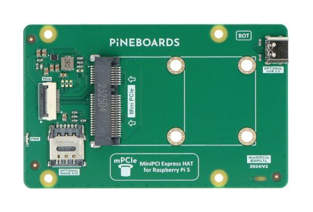 Pineboards Hat mPCIe - mini PCIe + USB 2.0 + nano SIM adaptér pro Raspberry Pi 5
