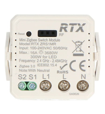 Tuya - jednokanálové mini relé 16 A - ZigBee - Android / iOS aplikace - RTX ZRS1M