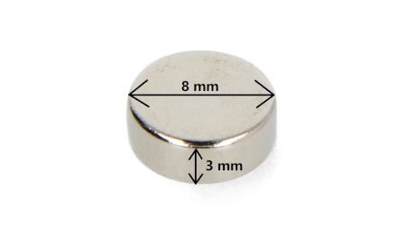 Kulatý neodymový magnet N38/Ni+Cu+Ni - 8x3mm - 10 ks.