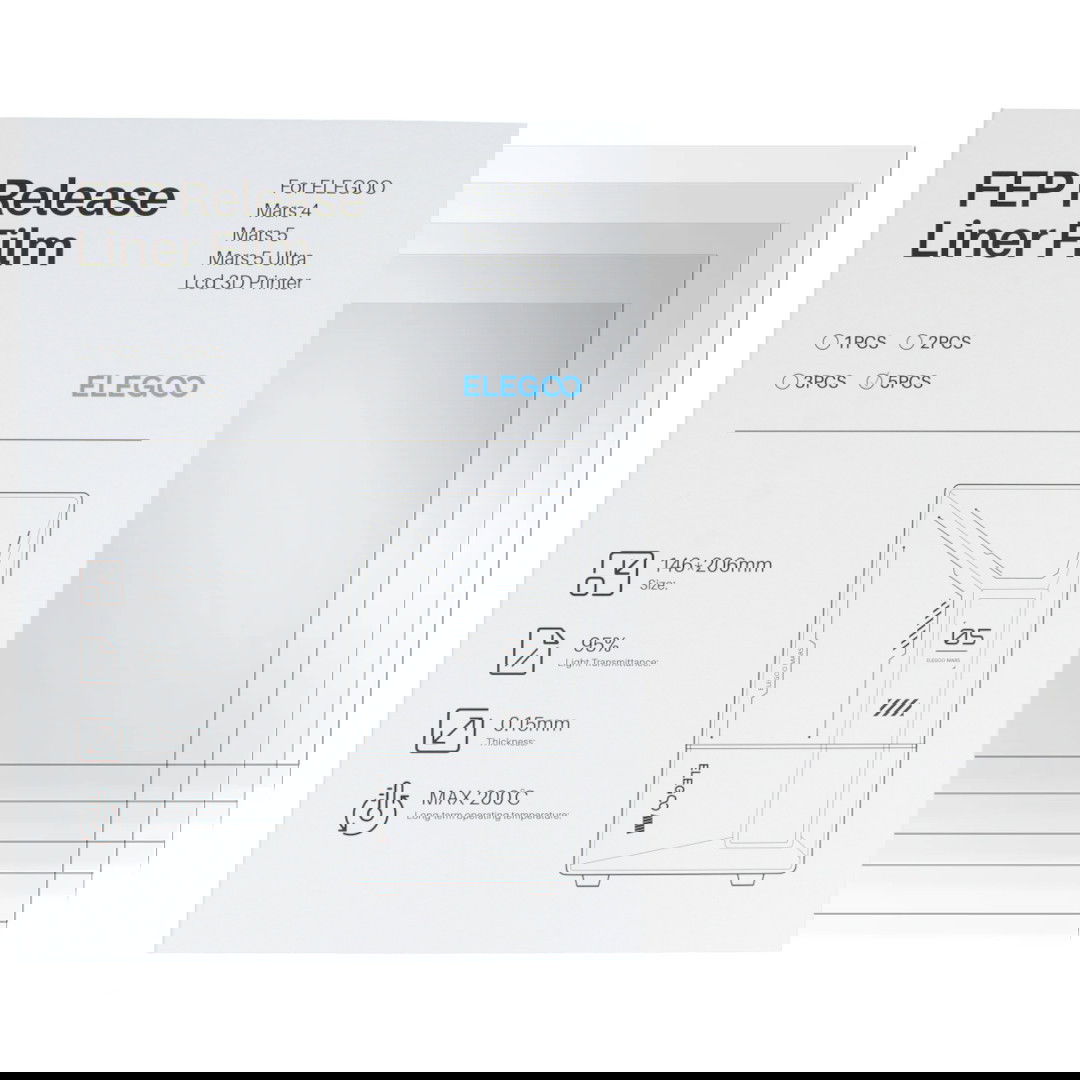 FEP fólie pro tiskárny Elegoo Mars 4 / 5 / 5 Ultra 3D - 206 x 146 mm - 5 ks.