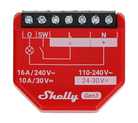 Shelly 1PM Gen3 - 1x relé AC 110 - 240 V, DC 24 - 30 V, WiFi 16 A - měření energie - Android / iOS aplikace