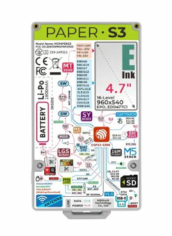 M5PaperS3 - vývojový modul s e-Ink displejem 4,7'' 960 x 540 px - ESP32-S3 - M5Stack C139