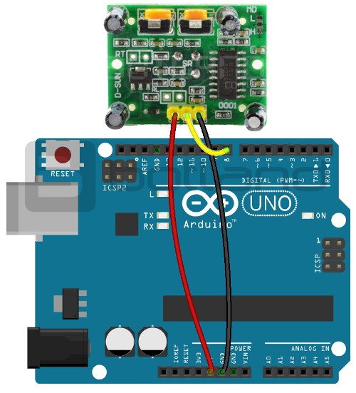 Schéma zapojení senzoru s deskou Arduino.