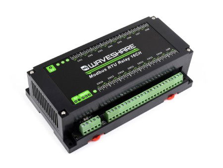 16kanálový reléový modul s optoizolací - kontakty 10 A / 250 V AC / 30 V DC - cívka 5 V - Modbus RS485 - Waveshare 17658