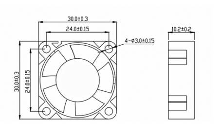 Ventilátor 12V 30 x 30 x 10 mm 2 vodiče